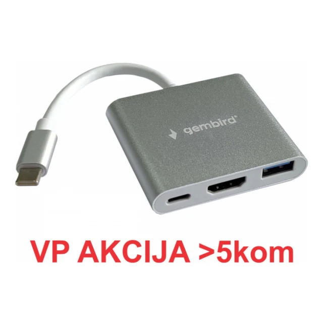 A-CM-HDMIF-05 ** Gembird TYPE-C TO HDMI + USB3.0 + PD ALUMINIUM (alt.A-CM-HDMIF-02-SG 959)