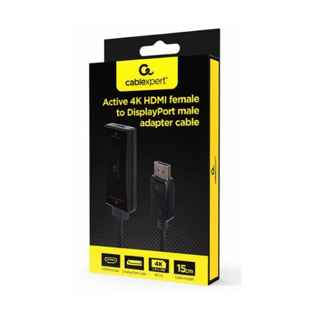 A-HDMIF30-DPM-01 Gembird Active 4K 30Hz HDMI zenski na DisplayPort muski adapter cable, 0.15 m,black