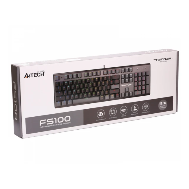 A4 TECH FS100 FSTYLER USB Neon Backlit US crna tastatura 