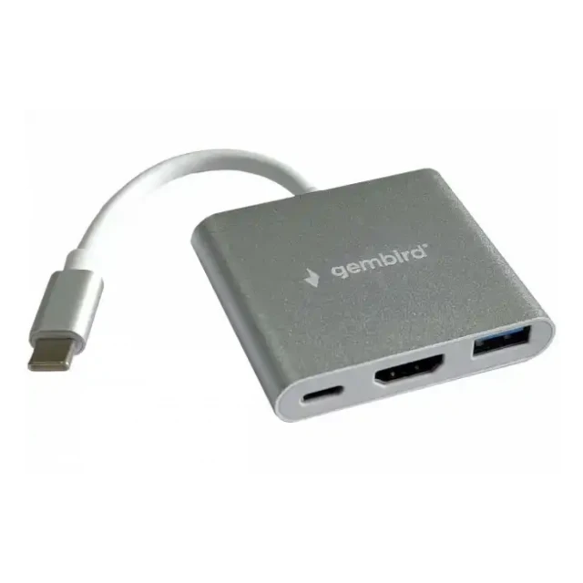 Adapter konverter Tip C-HDMI/USB 3.0/PD aluminium Gembird A-CM-HDMIF-02-SG