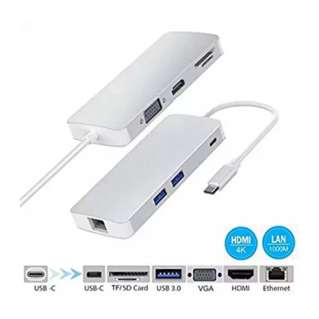 Adapter-konverter USB Tip C 3.1 na VGA/HDMI/4xUSB 3.0/SD/Type C/LAN Linkom