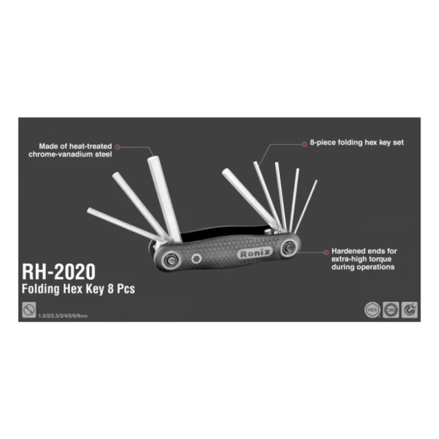 Alat RH-2020 Sklopivi set HEX kljuceva 8-delni CR-V 1.5-8mm