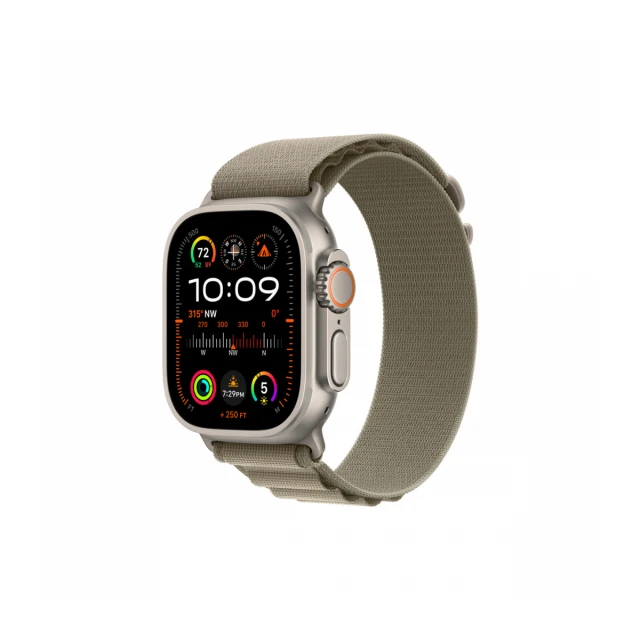 Apple Watch Ultra2 Cellular, 49mm Titanium Case with Olive Alpine Loop - Small