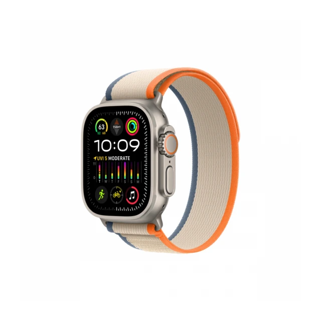 Apple Watch Ultra2 Cellular, 49mm Titanium Case with Orange/Beige Trail Loop - S/M