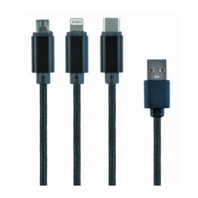 CC-USB2-AM31-1M Gembird USB 3-u-1 kabl za punjenje 8-pin, Type-C, microUSB, crni, 1m