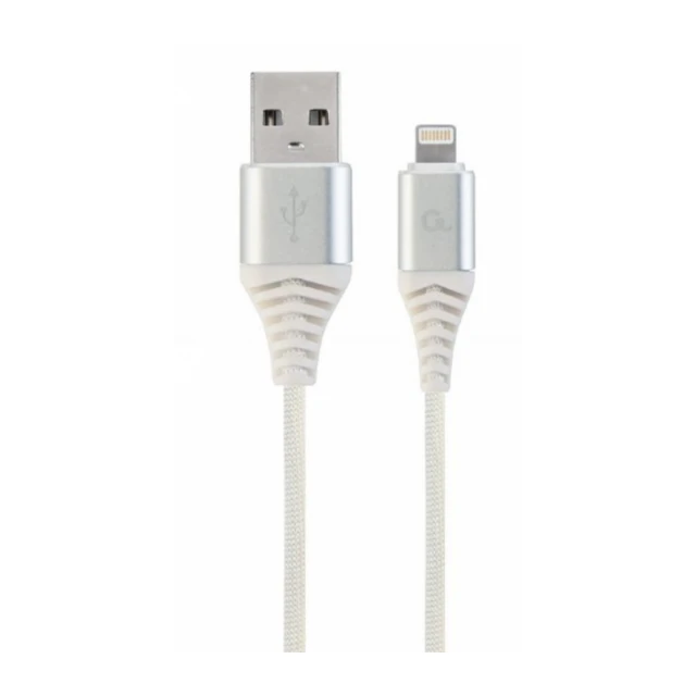 CC-USB2B-AMLM-1M-BW2 Gembird Premium cotton braided 8-pin charging and data cable, 1m, silver/white