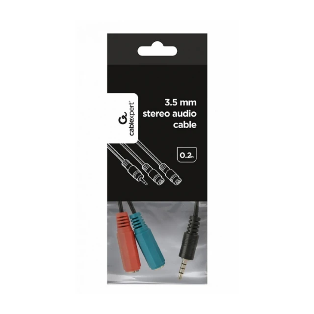 CCA-417 Gembird 2x 3.5 mm(slusalice i mikrofon) adapter na 1x 3.5mm(4 pin) cable, 0.2 m crni