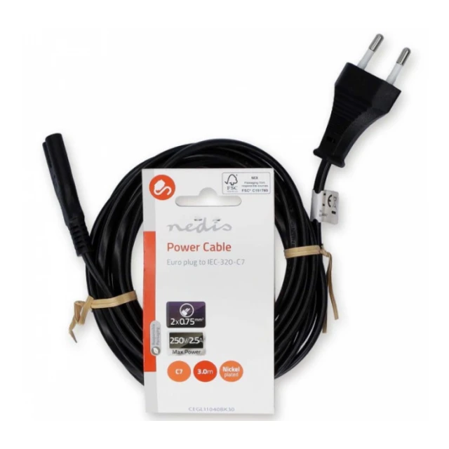 CEGL11040BK30 Kabl za napajanje, Euro muški, IEC-320-C7, Niklovani, 3m detelina kabl