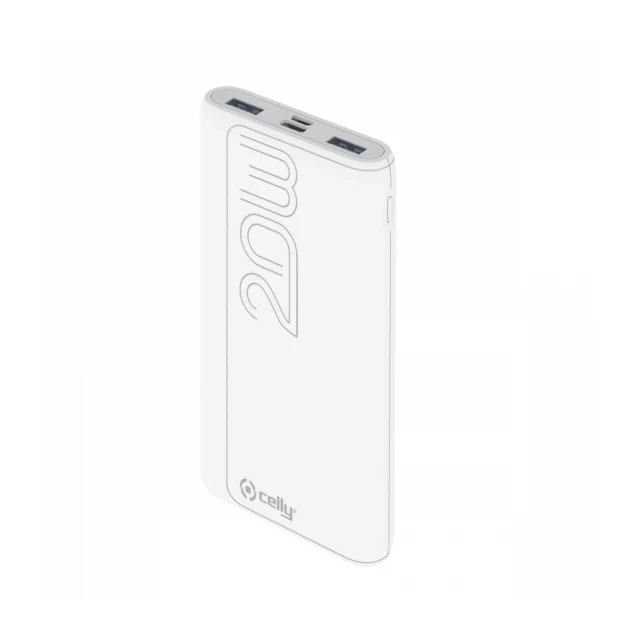 Celly power bank 10000 mAh 20W + kabl Type-A na Type-C bela