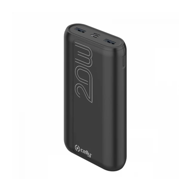 Celly power bank 20000 mAh 20W + kabl Type-A na Type-C crna