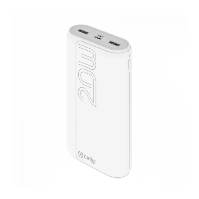 Celly power bank 20000 mAh 20W + kabl Type-A na Type-C bela