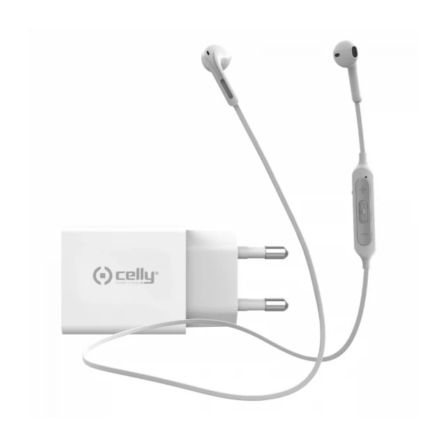 Celly punjač 18W USB-C + bluetooth slušalice bela