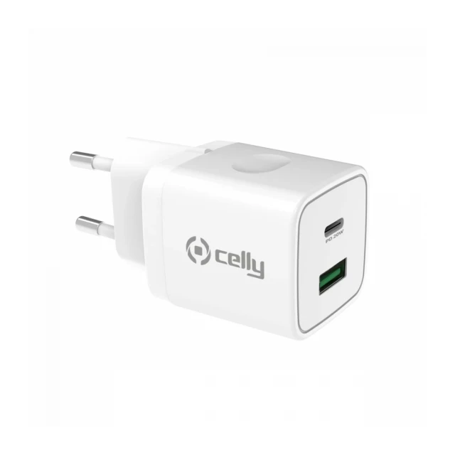 Celly punjač 20W PD USB-A + USB-C bela