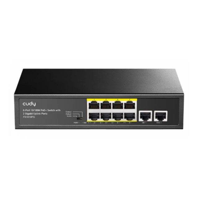 Cudy FS1010PG 8-Port 10/100M PoE+ Switch, 2Uplink 10/100/1000M, 120W, 250m, steel (Alt.PFS3010-8ET)