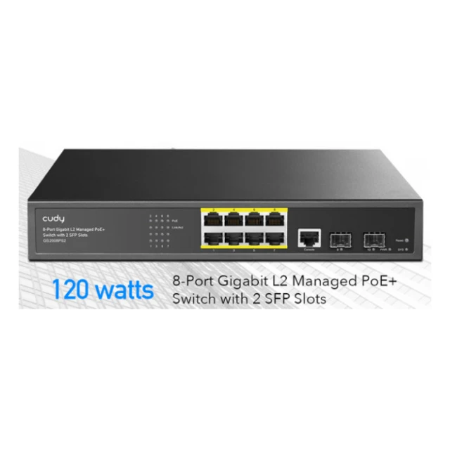 Cudy GS2008S2 8-Port Layer 2 Managed Gigabit Switch with 2 Gigabit SFP Slots