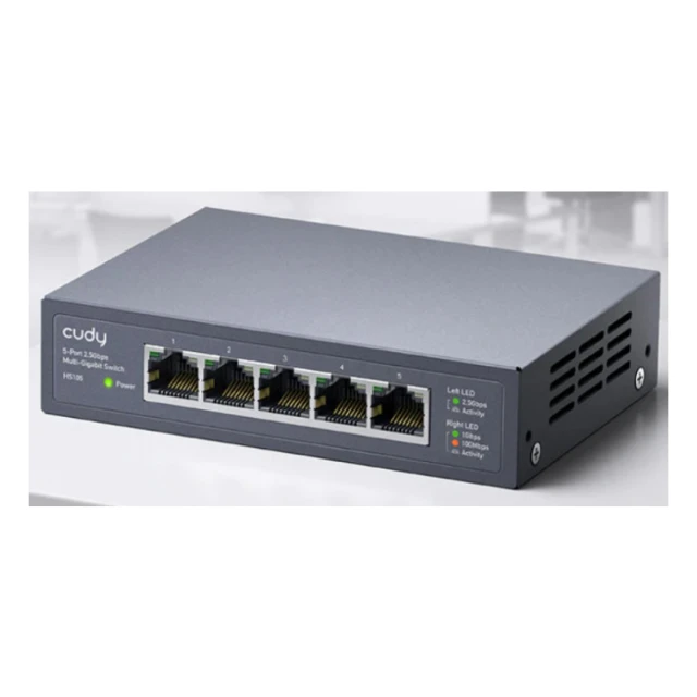 Cudy HS105 5-Port 2.5G Unmanaged Metal Switch za NAS zahteve koji zahtevaju intenzivnu propusnost