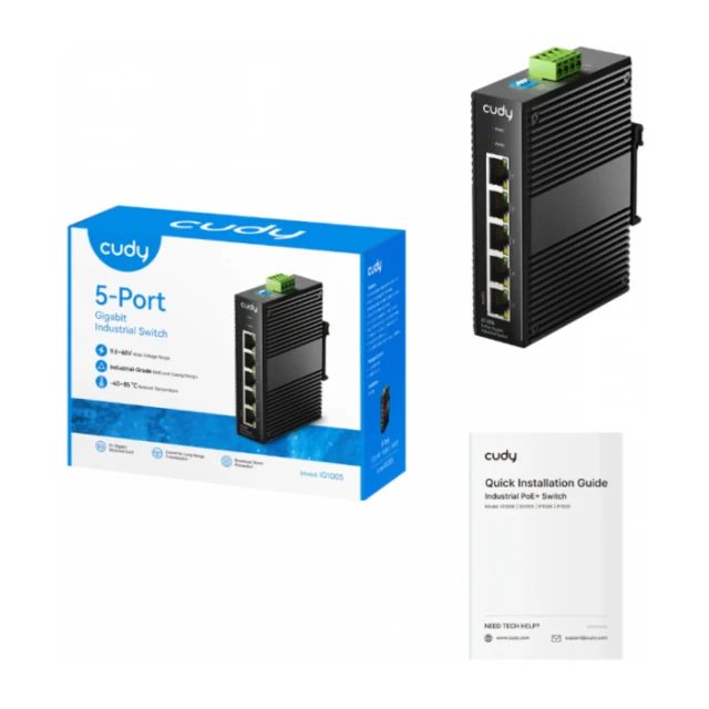 Cudy IG1005 5-Port Gigabit Industrial Switch, 5× GbE, Shielded, Dual-Power Redundancy, IP40
