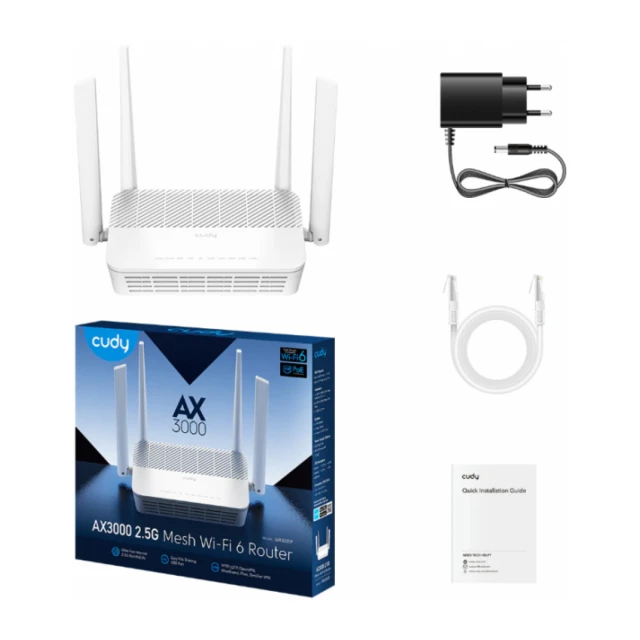 Cudy WR3000P AX3000 2.5G Mesh Wi-Fi 6 PoE Router, 1.3 GHz Dual-Core CPU, 4-Stream Dual-Band Wi-Fi 6