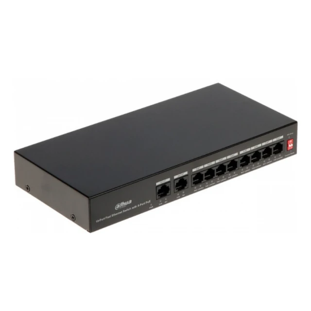 Dahua POE switch PFS3010-8ET-65 10/100 RJ45 ports, POE 8 kanala, UPLINK 2xGbit