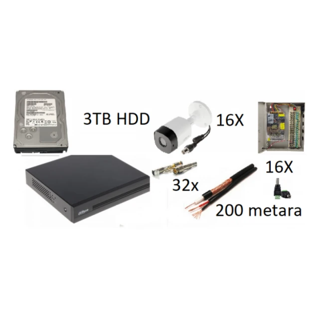 Dahua SET-16 * 16X HAC-B1A21-0360B + DVR18CH + 2xRG59100m sa2x0.75 napajanjem +3T HDD, sa kucistem