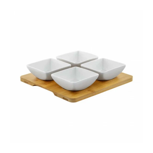 DAJAR DJ45577 PORCELANSKI SET 4 ČETVRTASTE ČINIJE SA DASKOM OD BAMBUSA