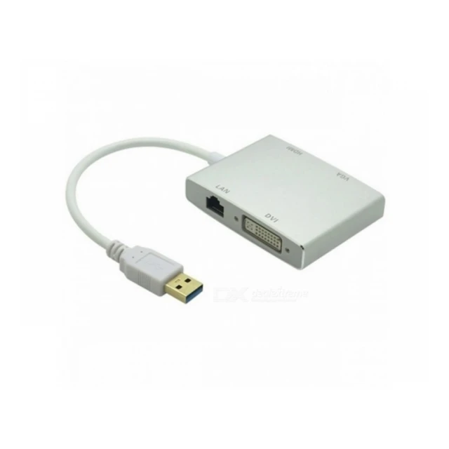 FAST ASIA Adapter-konvertor USB 3.0 na HDMI + VGA+DVI + RJ45 