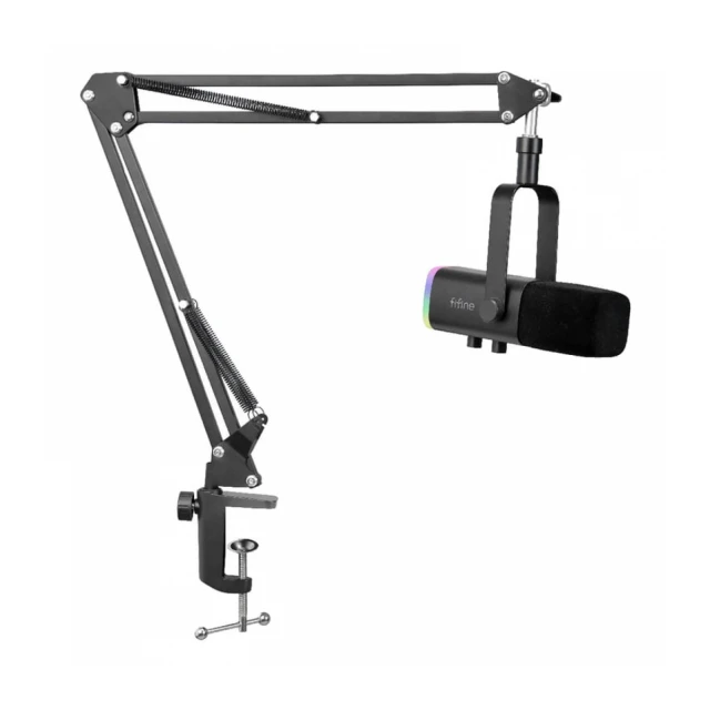 Fifine AM8T RGB Streaming Microphone With Adjustable Boom Arm - Black