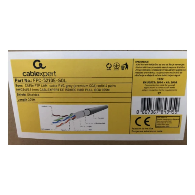 FPC-5270E-SOL Gembird, FTP cat5E Indoor, solid 24AWG, 0,51mm PREMIUM CCA kotur pun presek 305m