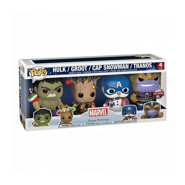 Funko POP! Marvel: Holiday Bobble Head Hulk / Groot / Cap Snowman / Thanos  4PK