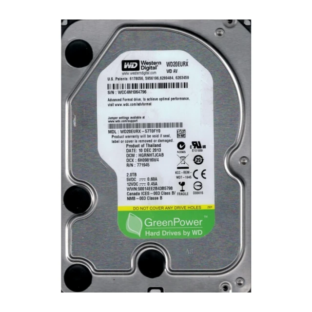 HDD 3.5 * 2TB WD20EURX WD AV-GP GREEN 7200RPM 64MB SATA3 (3699)