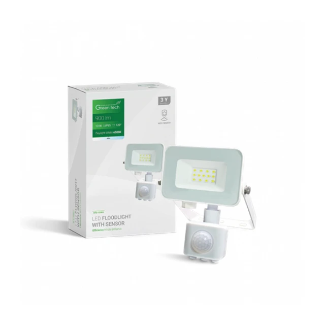 LED REFLEKTOR SA SENZOROM 10W 6500K 900lm IP65 BELI GREEN TECH