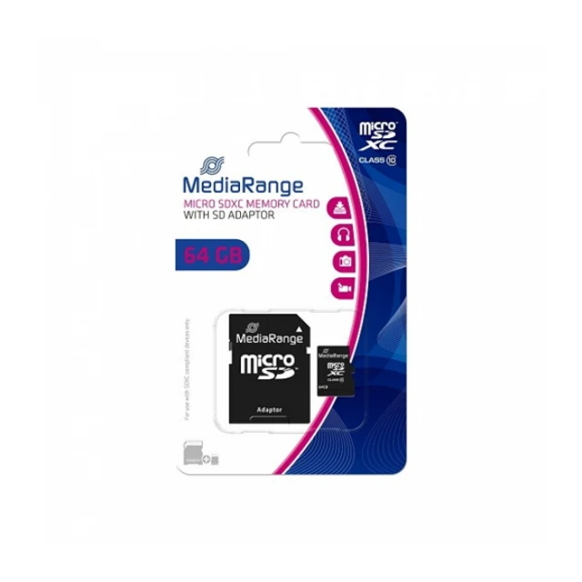 MEM. KARTICA microSDXC 64GB MEDIARANGE + SD adapter C10 MR955