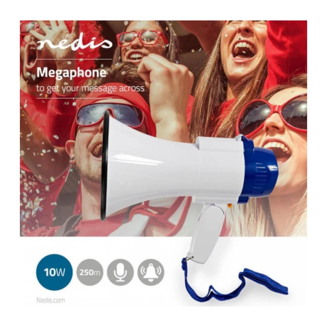 MEPH150WT Megafon 115dB, max.250m ugradjena sirena i funkcija snimanja, Blue/White