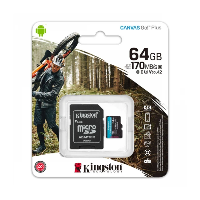 Micro SD Kingston 64GB Canvas GoPlus Class10 UHS-I U3 V30 A2, SDCG3/64GB