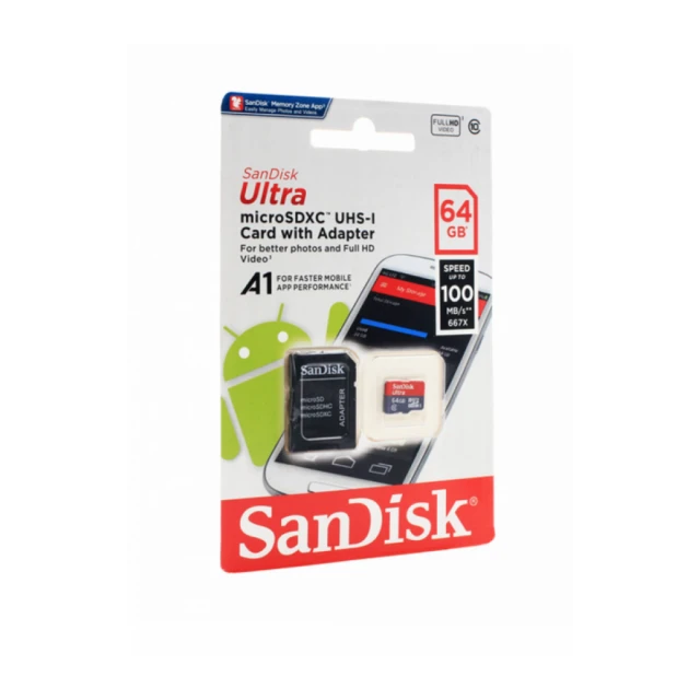 Micro SDHC SanDisk 64GB, 100MB/s, sa adapterom