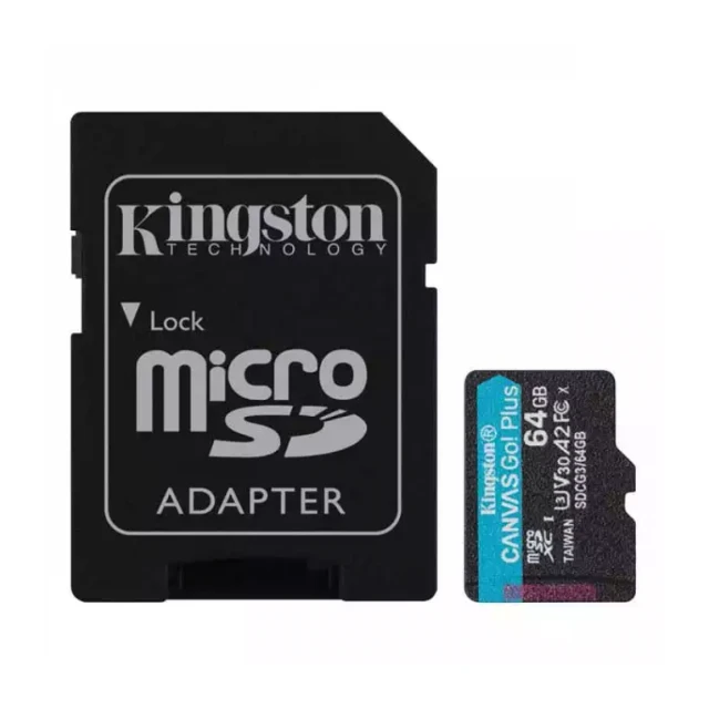 Micro SDXC Kingston 64GB class 10 U3 170MB/s - 70MB/s + adapter