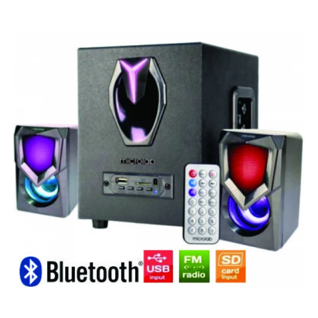 Microlab G101BT Aktivni zvucnici 2.1 11W (5W,2x3W) 3,5mm, SD, USB, FM, Bluetooth, daljinski, LED