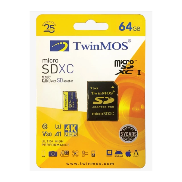 MicroSDXC TwinMOS 64GB TM64MSDXC10V30U3, UHS-3, V30