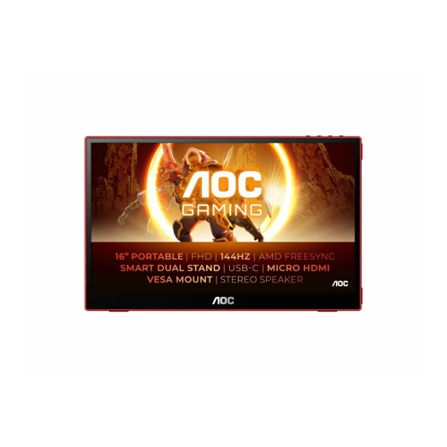 Monitor AOC 16G3 15,6"/IPS/1920x1080/144Hz/4ms GtG/HDMI,USB type C/zvucnici/prenosni/crnocrvena
