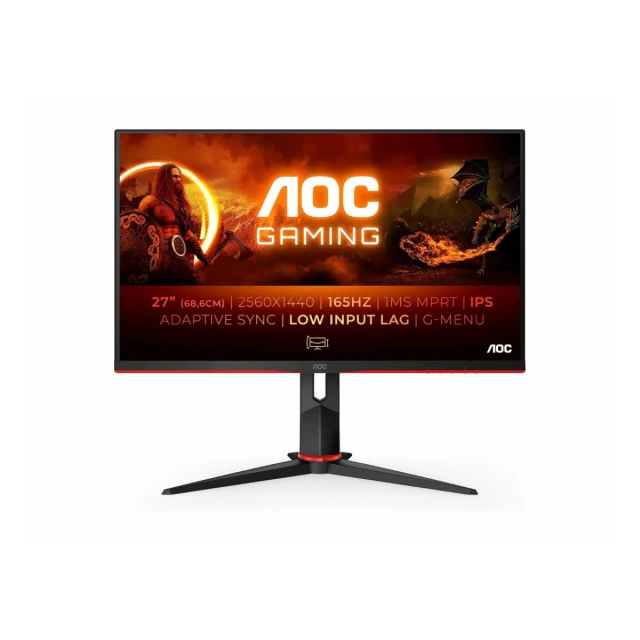 Monitor AOC Q27G2S/EU 27"/IPS/2560x1440/165Hz/4ms MPRT/HDMIx2,DP/Gsync/Pivot,visina/VESA/crna