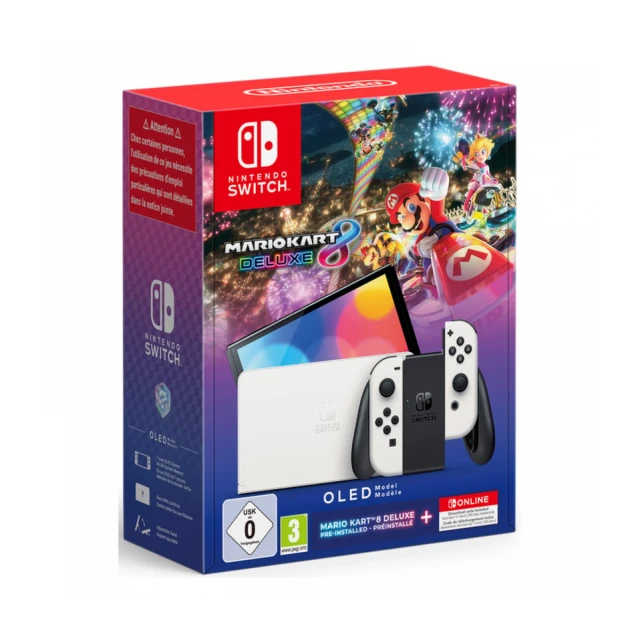 Nintendo Switch Console (OLED Model) White + Mario Kart 8 Deluxe