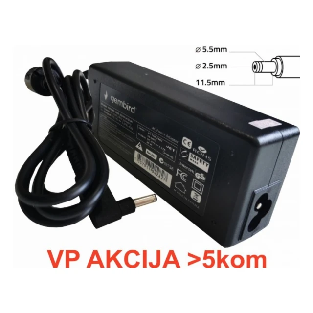 NPA90-190-4740 (AS16) ** Gembird punjac za laptop 90W-19V-4.74A, 5.5x2.5mm black (940)