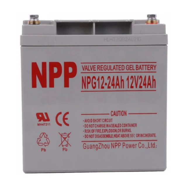 NPP NPG12V-24Ah, GEL BATTERY, C20=24AH, T14, 166x126x174x181, 7,6KG, Light grey