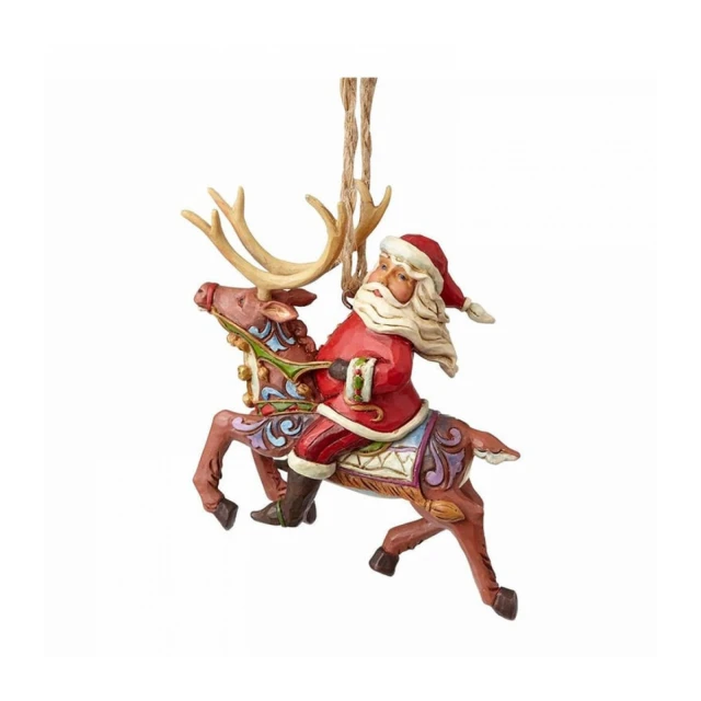 Santa Riding Reindeer Hanging Ornament Figure