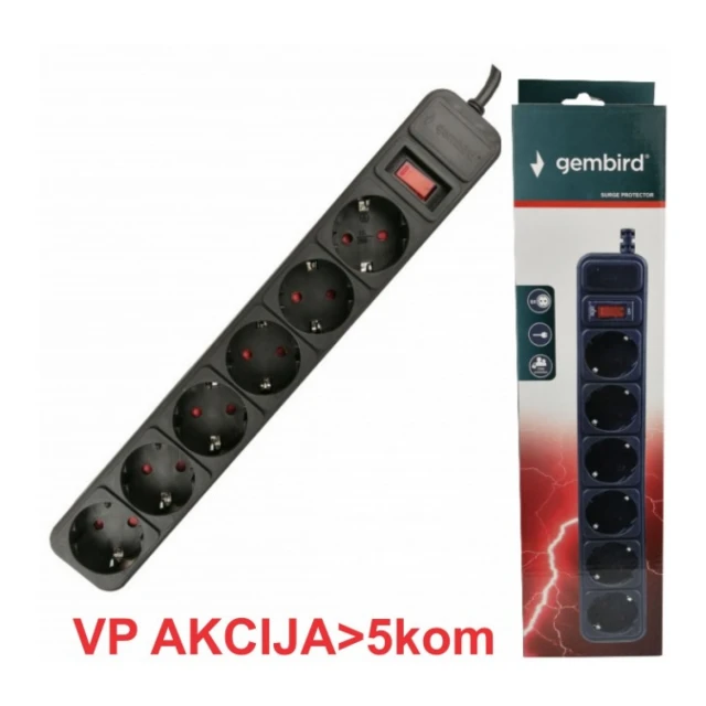 SPG6-B-15 (3G1.0) ** Gembird produzni kabl sa zastitom 6 uticnica (3x1.0mm) 4.5m black(599)