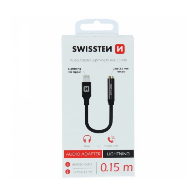 Swissten Audio adapter Lightning/3,5mm 0,15m crna