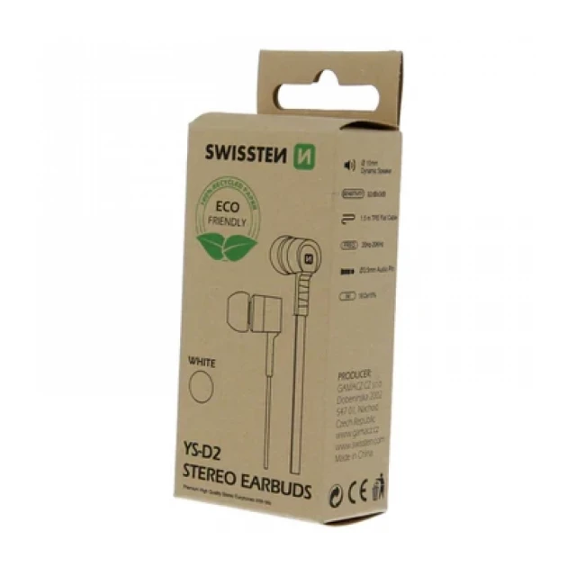 Swissten EARBUDS RAINBOW Eco Pack 3,5mm YS-D2 bela