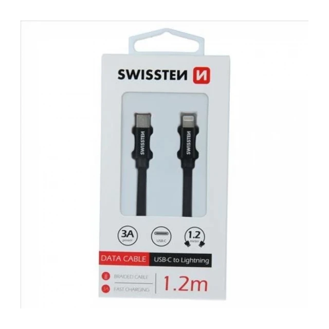 Swissten kabl TEXTILE Type C/Lightning 1,2m crna