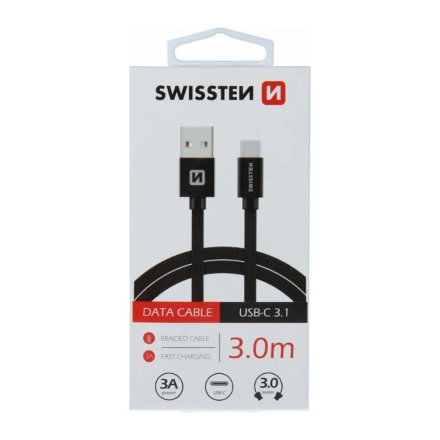 Swissten kabl USB/Type C 3,0m crna