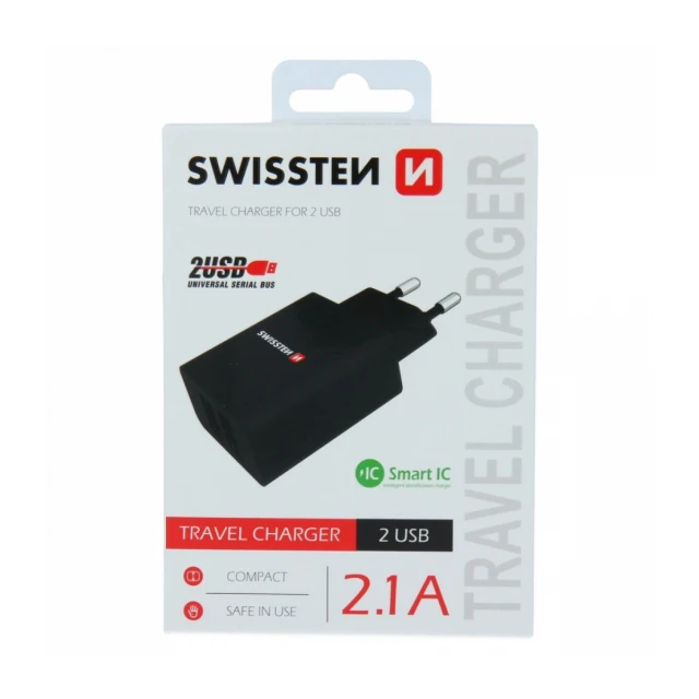 Swissten punjač 2x USB 2,1A crna